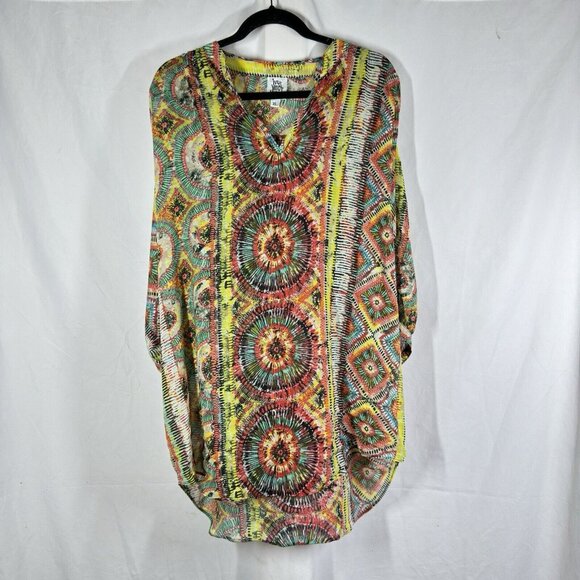 Ivy Jane Tunic Women’s XL Sheer Twist & Shout Boho Peasant Half Sleeve Oversized - Picture 1 of 5
